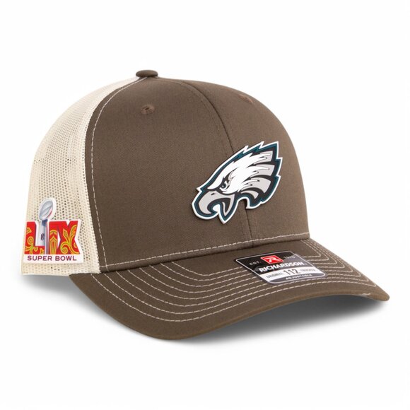 Philadelphia Eagles Super Bowl LIX 3D Snapback Trucker Hat- Brown/ Khaki - Picture 1 of 3